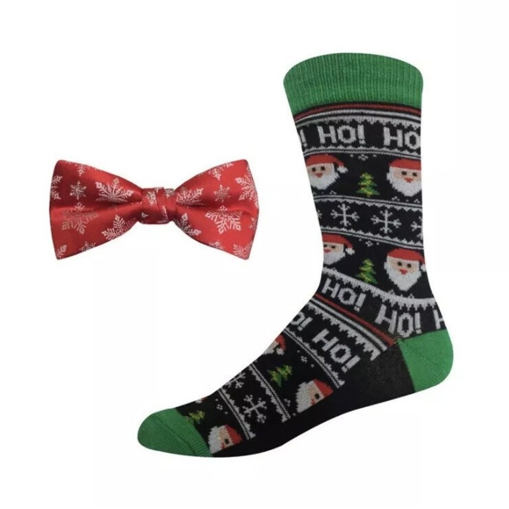 Bowtie & Sock Set North Pole Trading Co. Mens Size 6-12 Christmas Holiday Santa